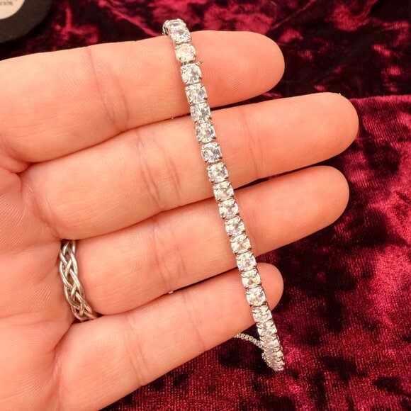 Slider Tennis Bracelet Sterling Overlay Adjustable Made with Swarovski Crystals - Picture 5 of 13